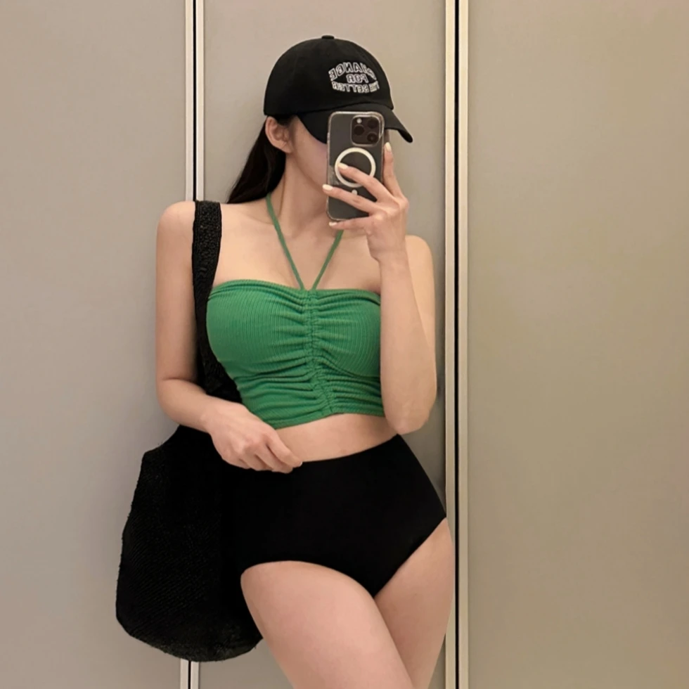 Sexy Pure Desire Women's Swimsuit 2025 New Style Hanging Neck Bikini Cover Belly High-End Feeling Separate Suit Nylon Material