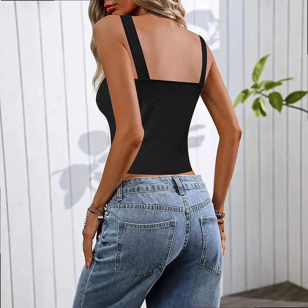 2026 Amazon Foreign Trade Sexy Slim-fit Vest Women's Pearl Button Suspender Vest Outside Wear Inside Bottom Top