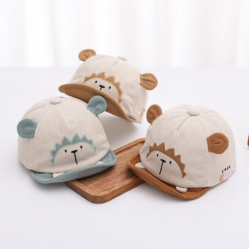 

Милая детская шляпа с утиным языком, осенняя вельветовая бейсболка для малышей, детские солнцезащитные козырьки с рисунком медведя, От 6 до 24 месяцев, фуражки для мальчиков и девочек