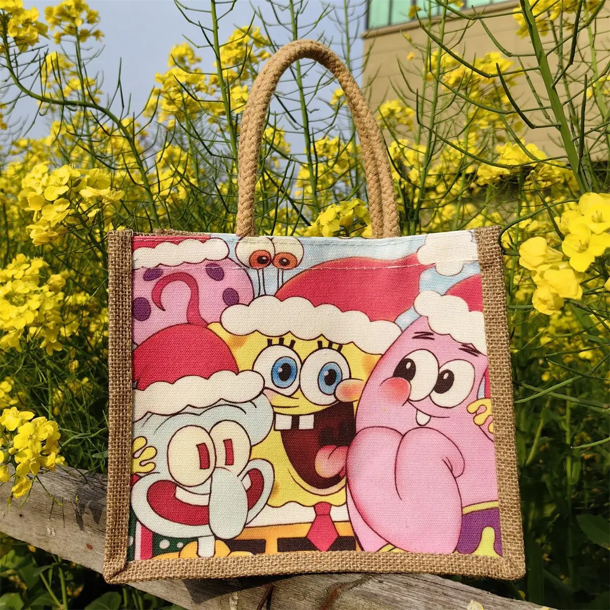 

SpongeBob SquarePants Student Handheld Bag Portable Reusable Eco-friendly Tote Bag for Outdoor Shopping Daily Commute Storage