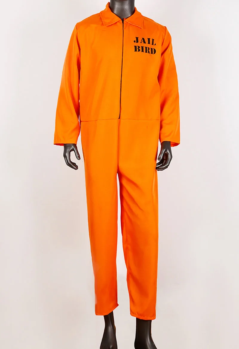 Trajes de prisioneiro masculino laranja Convict Inmate adulto trajes de Halloween para homens