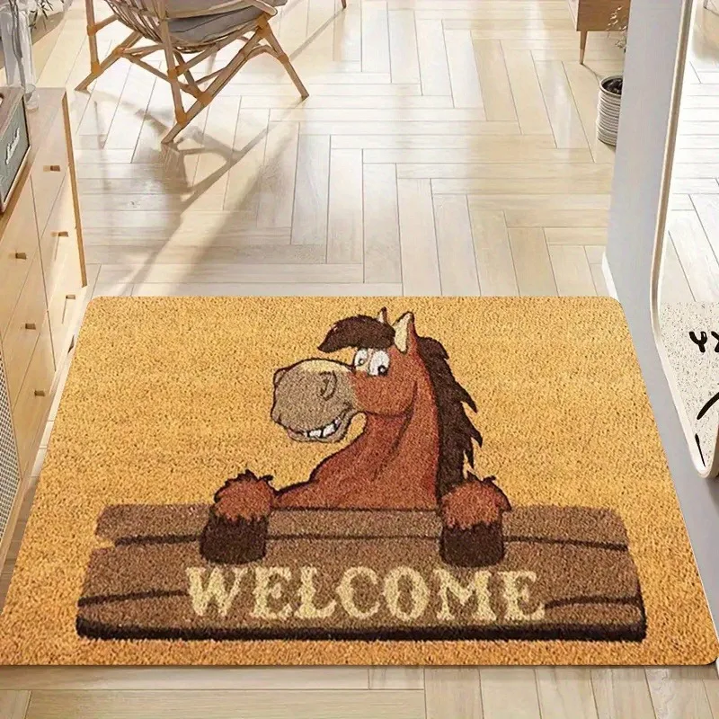 Horse-pattern Welcome Mat - Non-slip, Machine-washable Farmhouse-style Carpet Suitable for Both Indoor and Outdoor Use Ideal