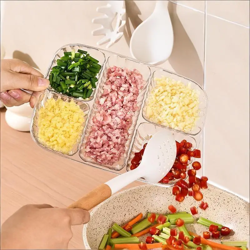 Kitchen Scallion Ginger Garlic Side Dish Compartmentalized Storage Tray 5 Grids Hot Pot Preparation Ingredients Divided Plate