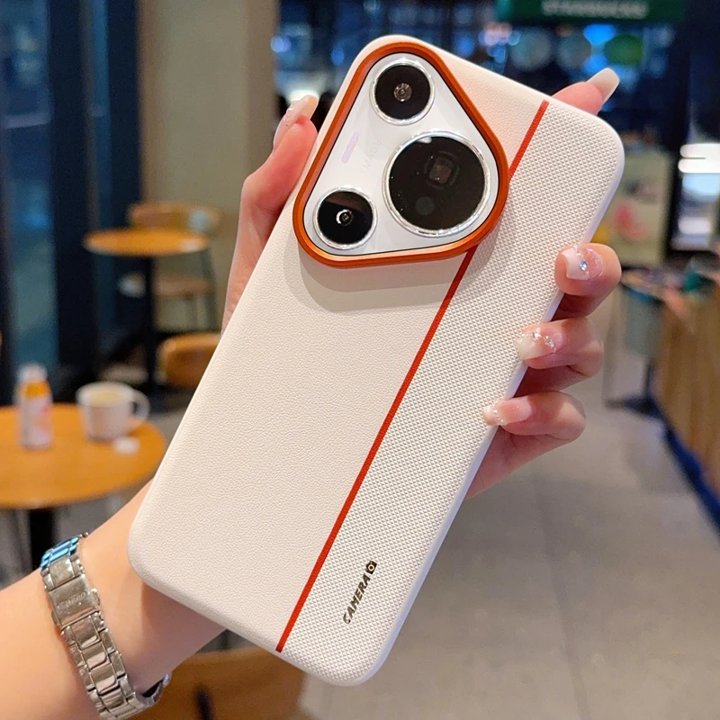 Huawei Pura 70/70 Pro/70 Ultra用メッキPC大穴トリプルカラーメタルレンズリング付き指紋防止耐衝撃スマホケース