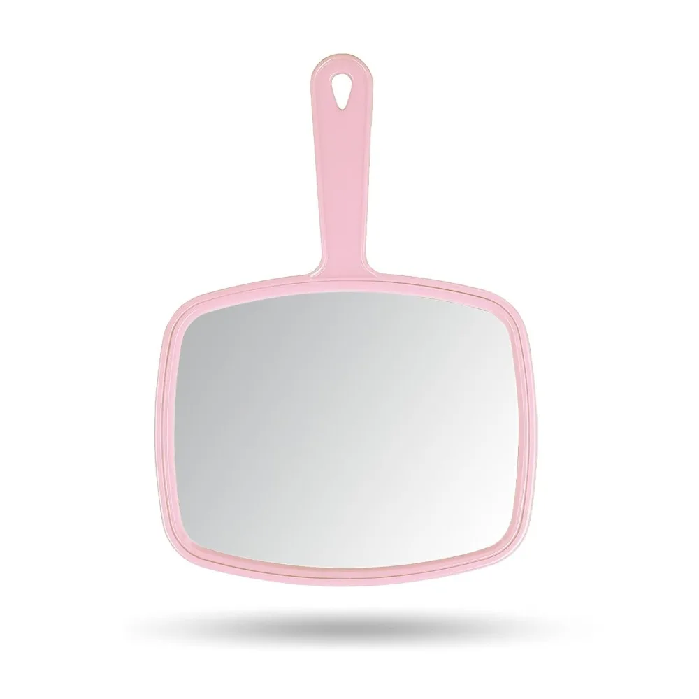 

Hand mirror, salon barber hair salon, hand-held mirror with handle (square pink 7.4 x 10.3 inches)