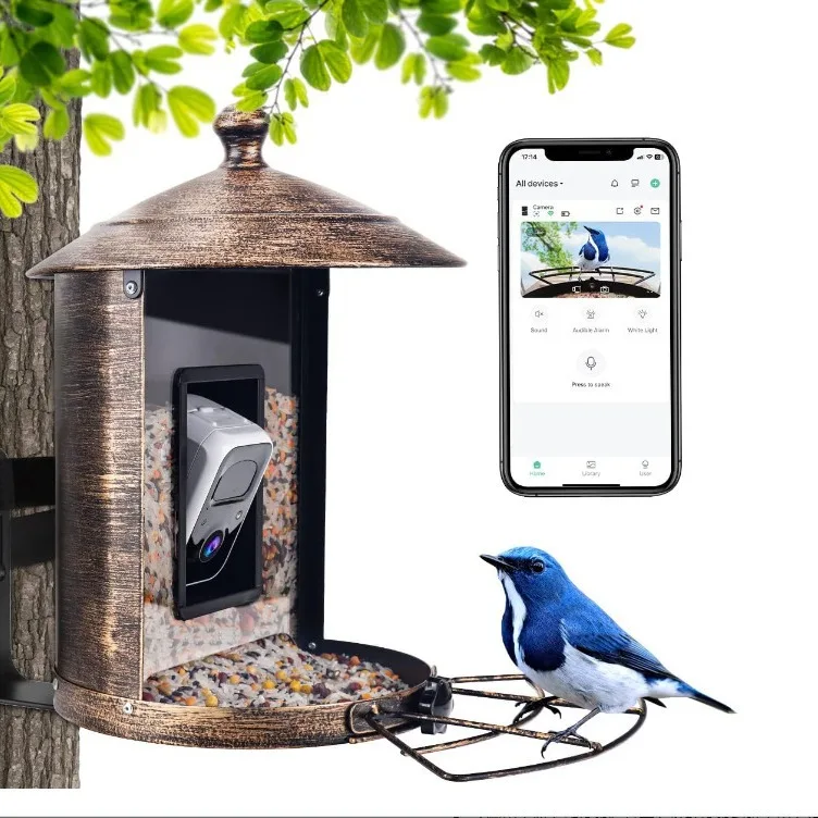 AI intelligent bird feeder with camera hardware outdoor garden high definition identification with lens wild bird feeder