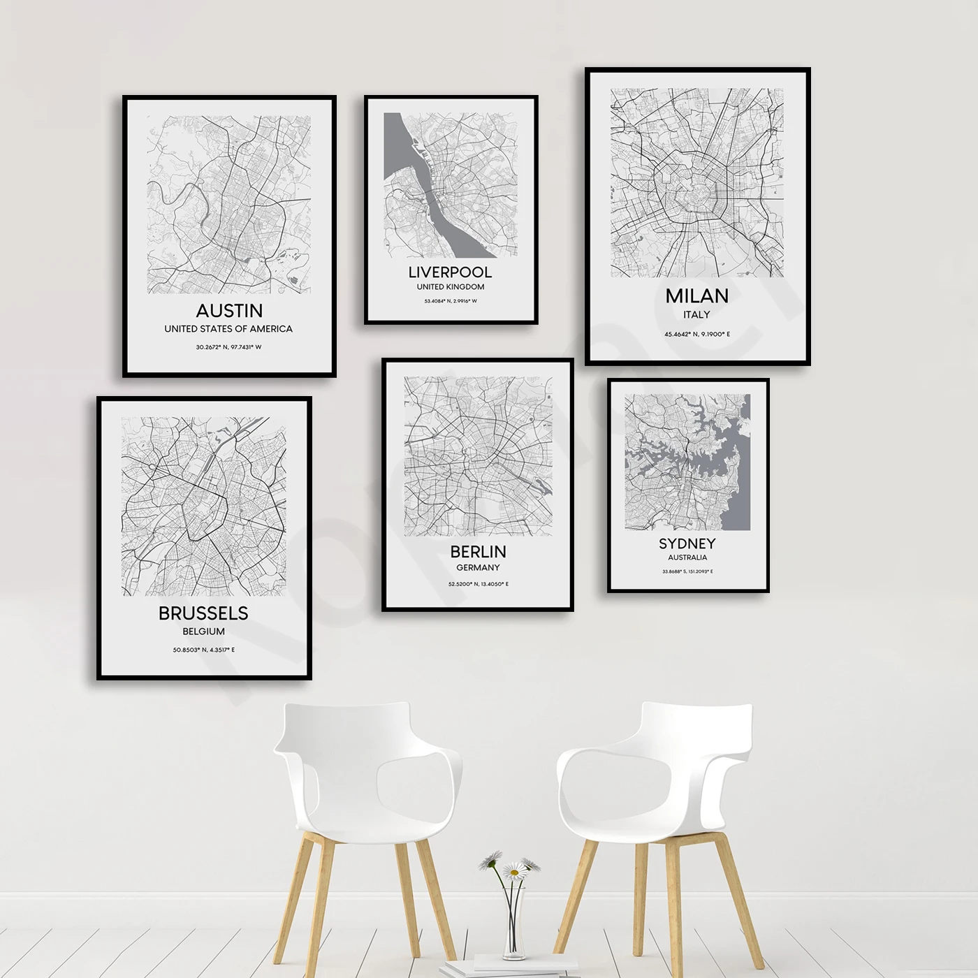 Sydney Bled Seville Berlin Brussels Exeter Milan Singapore Austin San Jose Jacksonville Salt Lake City. City Travel Map Poster