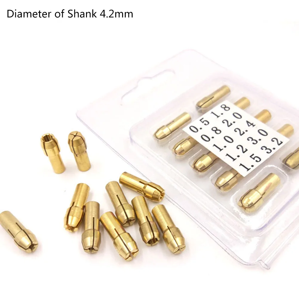 전기 연마기 척 액세서리 세트, 황동 드릴 척 콜릿, 미니 연마기 구리 척, 0.5-3.2mm, 4.2mm, 10 개