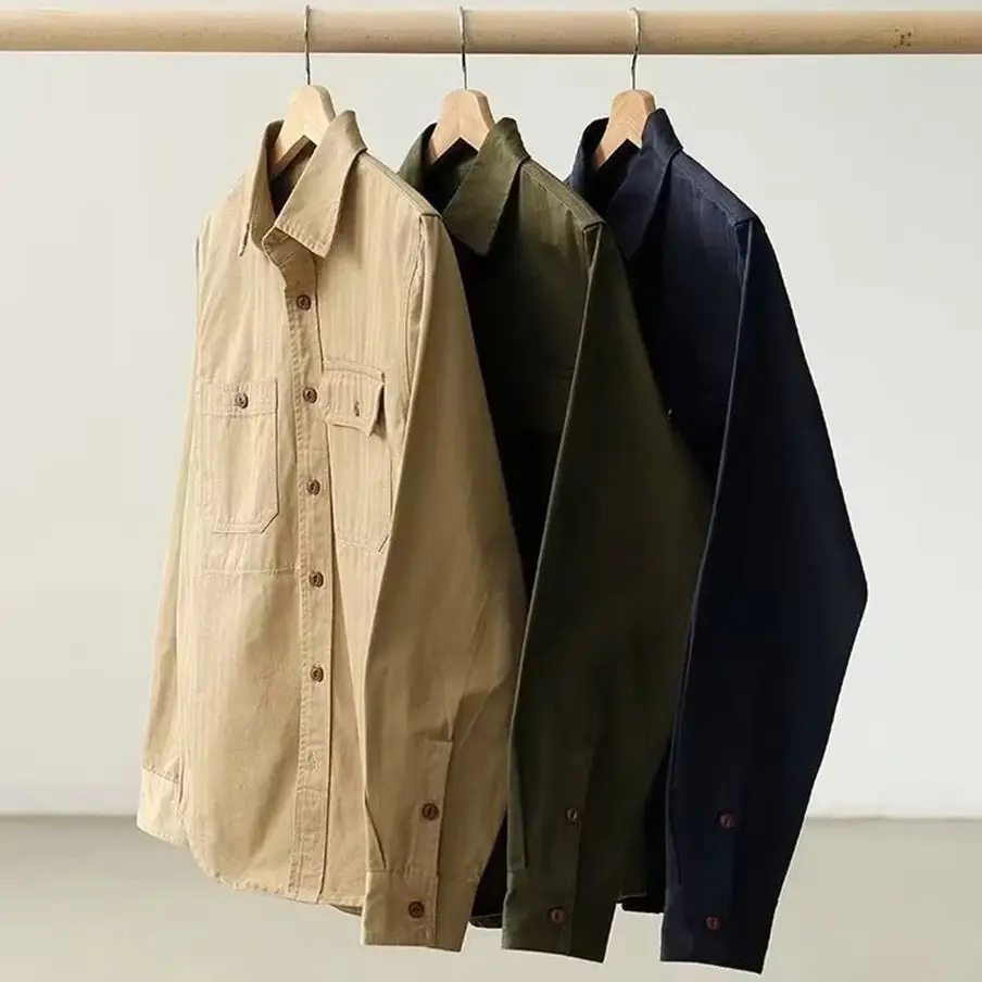 

Мужская рубашка с длинным рукавом, молодежная, весенне-осенняя, однотонная, простая, с карманами, в японском стиле ретро, однобортная, универсальная, свободная, верхняя одежда