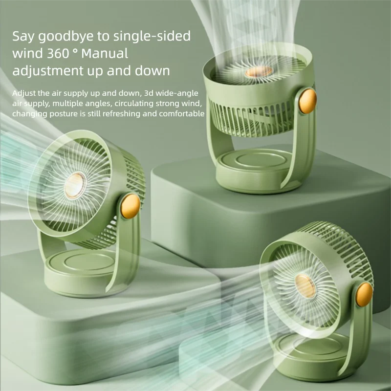 USB desktop fan, with brushless motor and 1200mAh high-capacity battery.