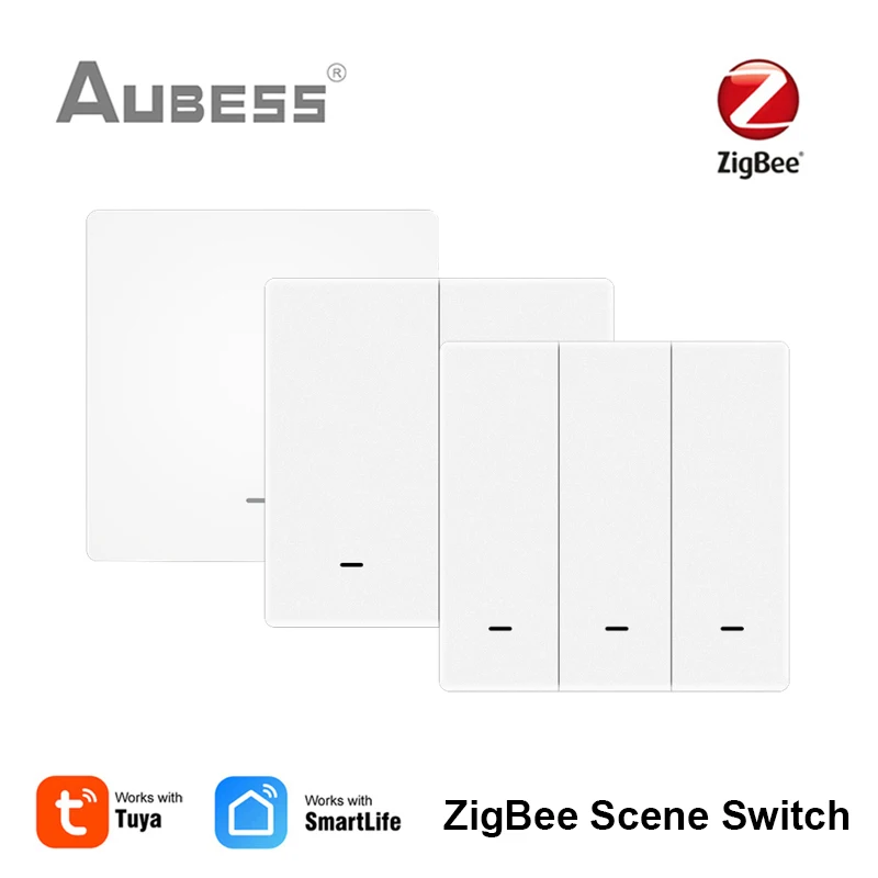 AUBESS Tuya ZigBee Smart Scene Switch 1/2/3 Gang Smart Switch Push Button Controller Works With Smart Life App ZigBee Gateway