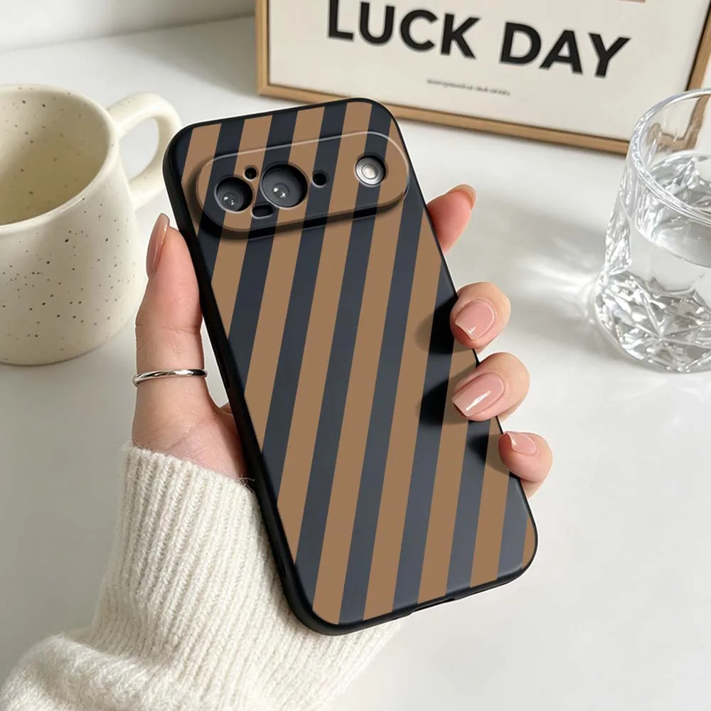 Diagonal White Stripes Phone Case For Google Pixel 6 6A 7 7A 8 8A 9 10 10A Pro XL 2024 5G Black Soft Silicone Cover