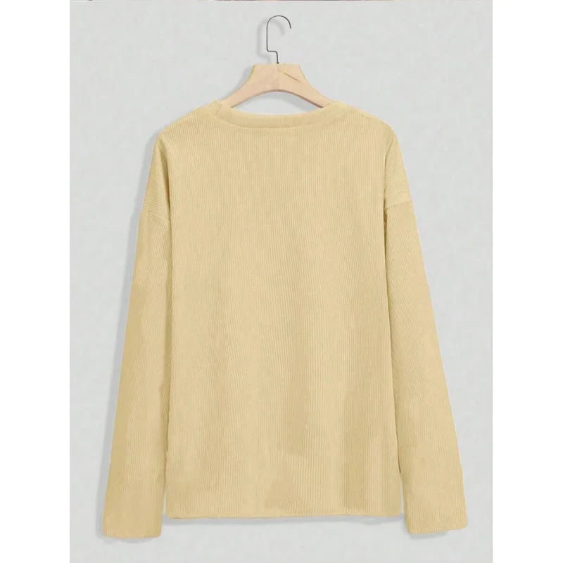 Women Stylish Vertical Yellow Daisy Print Long Sleeve Rib-Knit-Shirt Graphic Tees Women Tops Spring