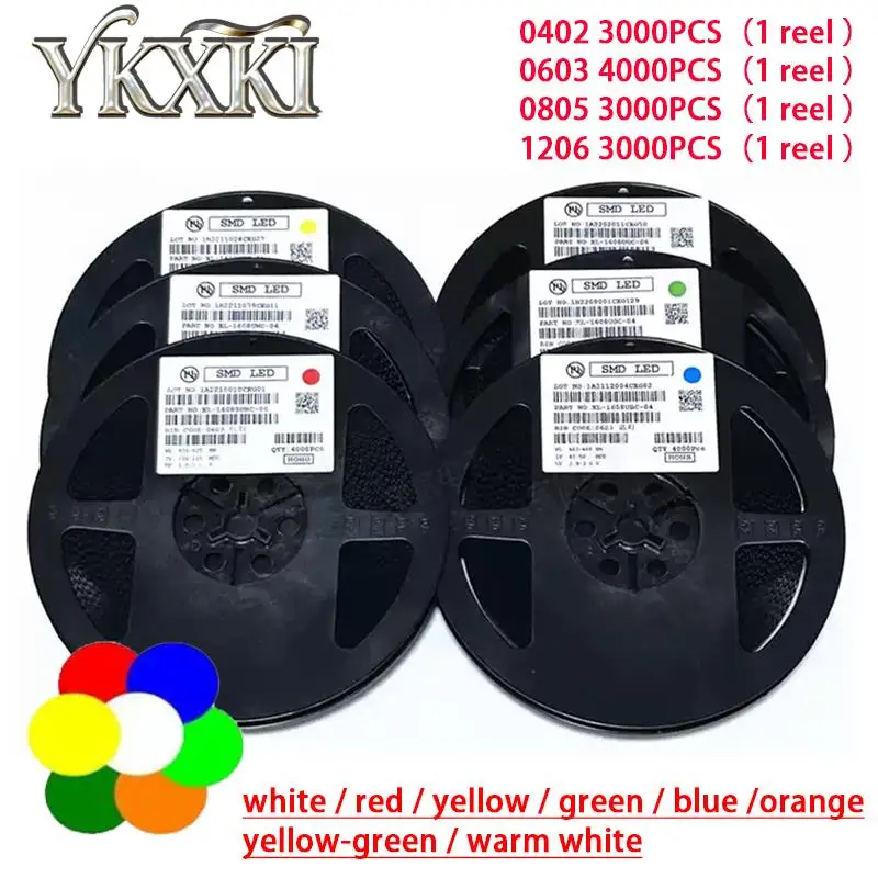 1Reel /lot 0402 0603 0805 1206 SMD LED Diodes Light white red yellow green blue yellow-green warm white orange LED beads