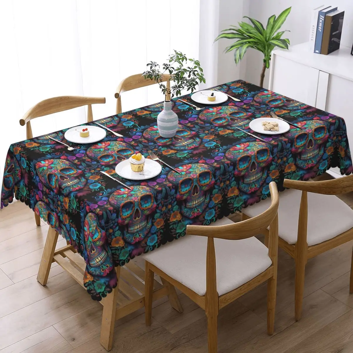 Mexican Skull Calavera Illustration Customized Rectangular Tablecloth Waterproof Table Cover for Dining Events Table Cloth
