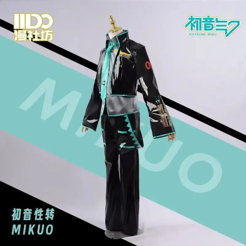 MIKUU الجنس عكس تأثيري حلي شعر مستعار للرجال أسود فضي ورنيش بدلة جلدية VOCALOIDD الرجال الطبعة 02 مجموعة حفلة تنكرية