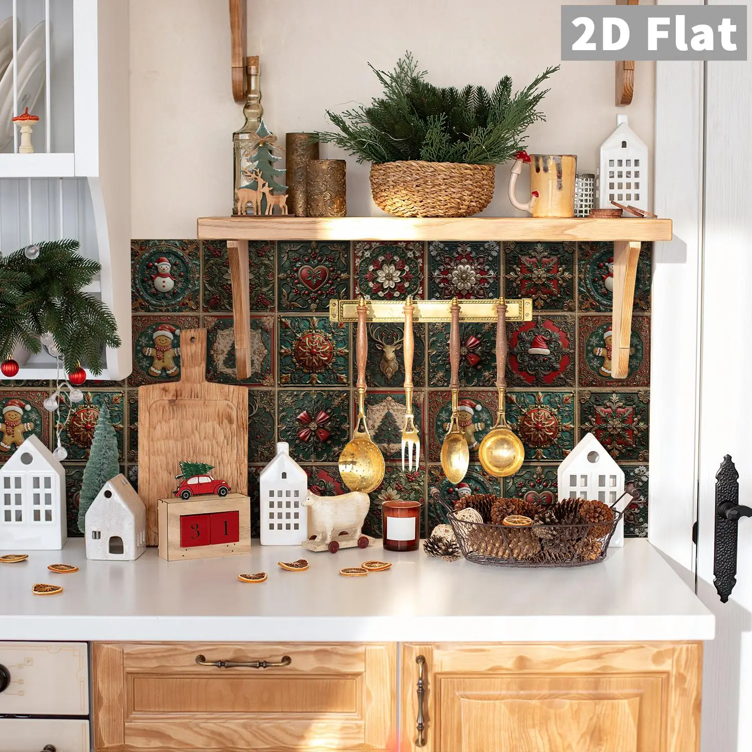 

Palace style relief Christmas elements ceramic tile stickers bathroom kitchen living room self-adhesive decorative stickers