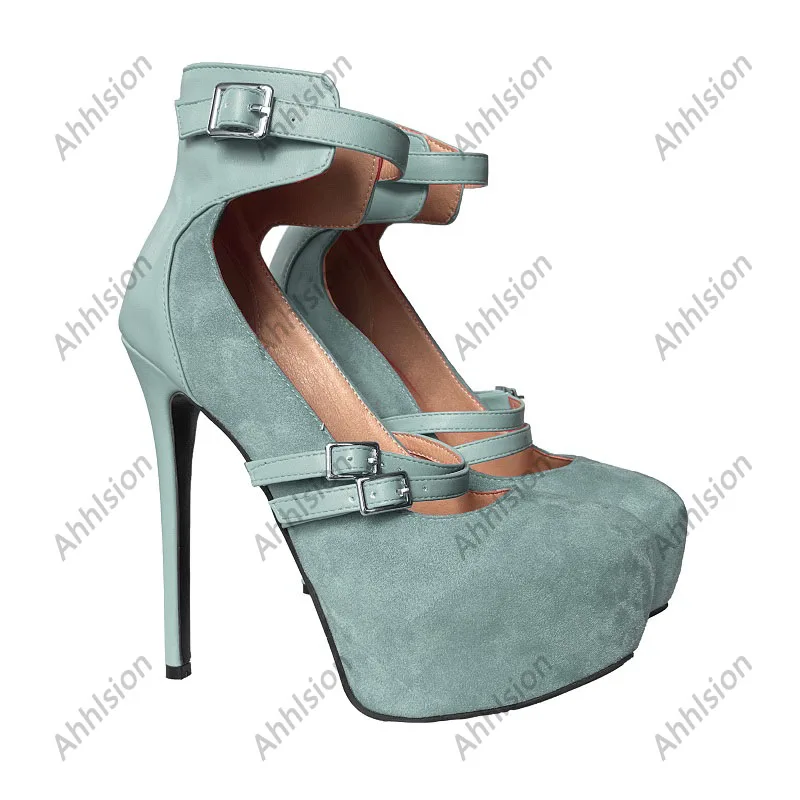 Ahhlsion اليدوية جديد وصول المرأة الصيف مضخات مثير الخنجر الكعوب جولة تو جميلة الفوشيه أحذية الحفلات السيدات الولايات المتحدة حجم 5-20 #6