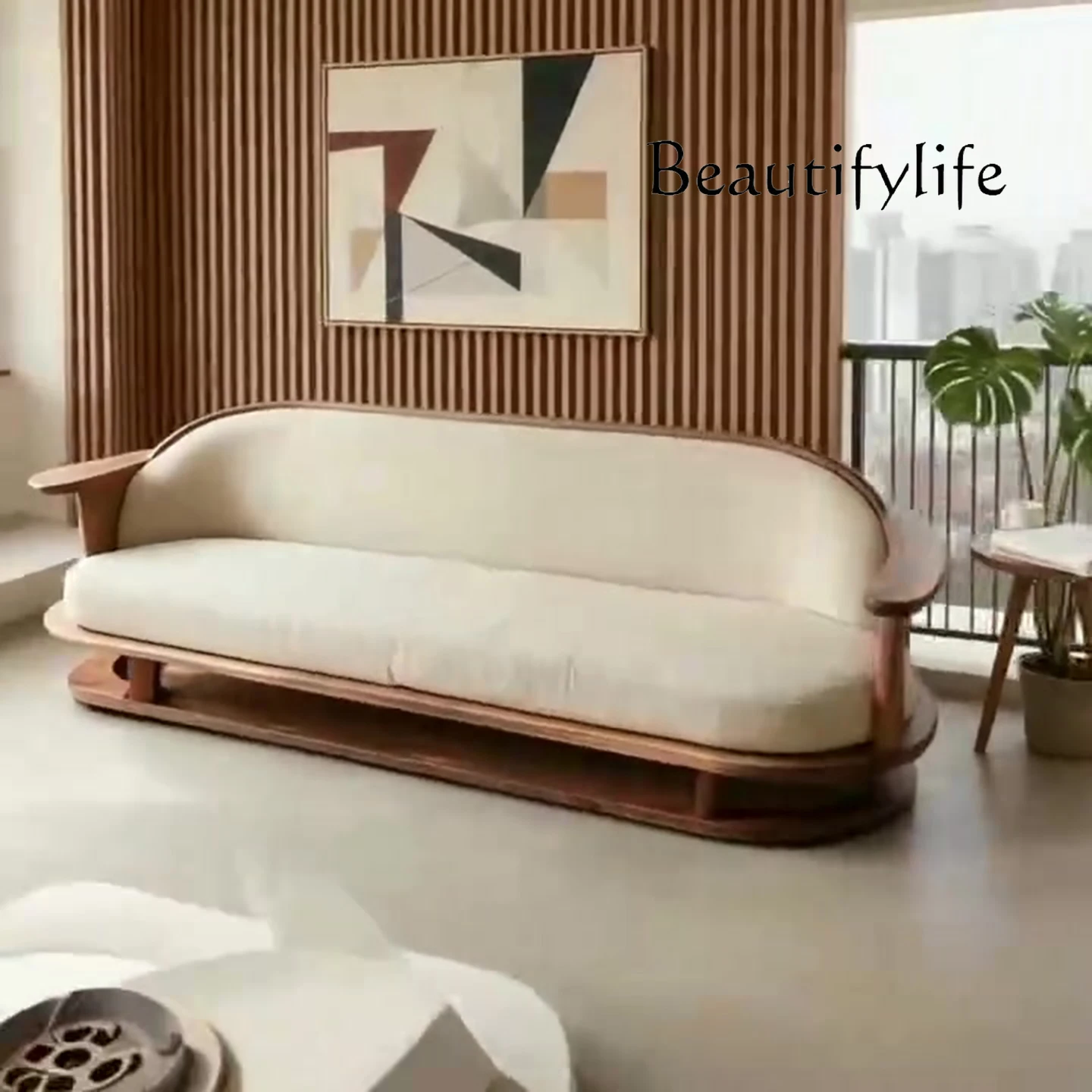 Novo sofá curvo semicircular estilo chinês, pequeno apartamento, sala de estar, estilo zen, estética, sofá de madeira sólida