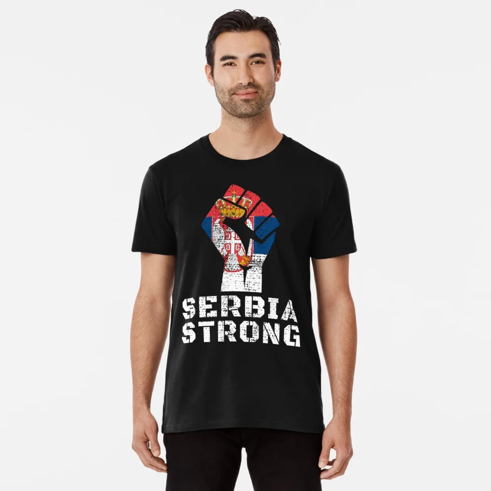 Serbia Strong. Serbian Flag Fist Patriotic Parade Clothing T Shirt. New 100% Cotton Short Sleeve O-Neck T-shirt Casual Mens Top