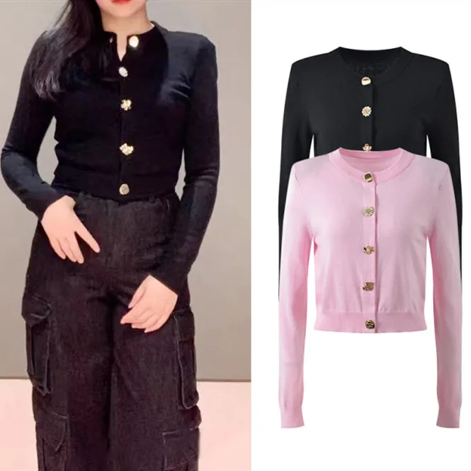 

Ele European Sle Long Sve круглый топ Ne Slim Fit с розовым бриллиантом на пуговицах для женщин, милый простой дизайн, весна-лето