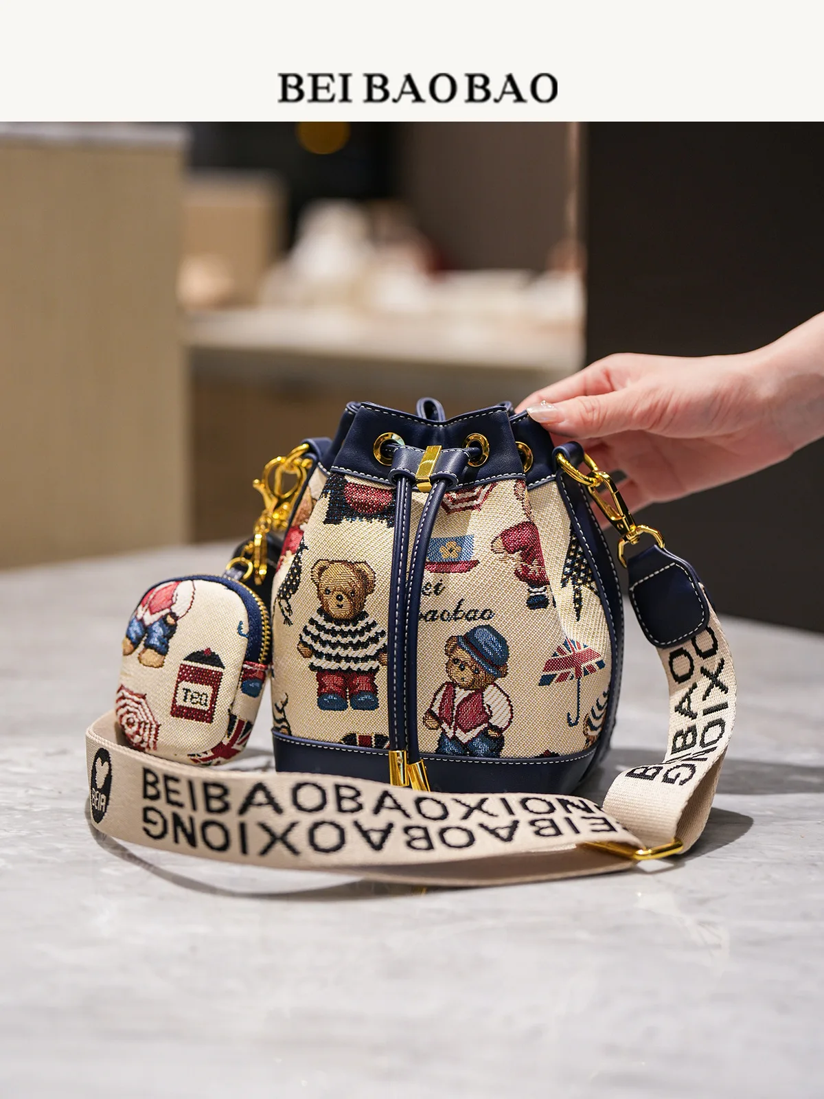 

Beibao New Trendy Leisure Bucket Bag Cartoon Single Shoulder Bear Versatile Fashion Crossbody Bag Handbag