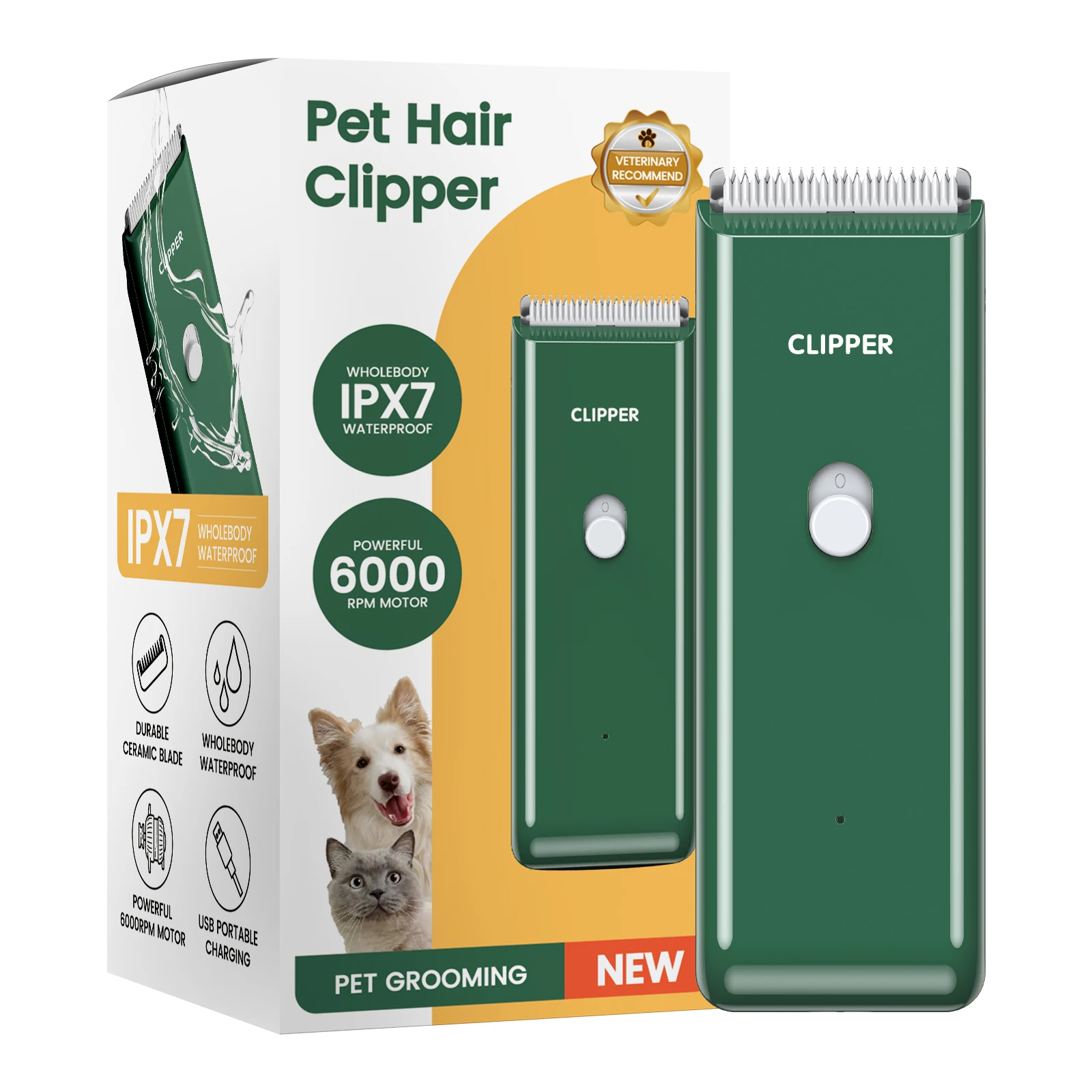 HTMCK Waterproof Silent Pet Hair Clipper, Rechargeable Grooming Trimmer for Dogs and Cats gallery 5