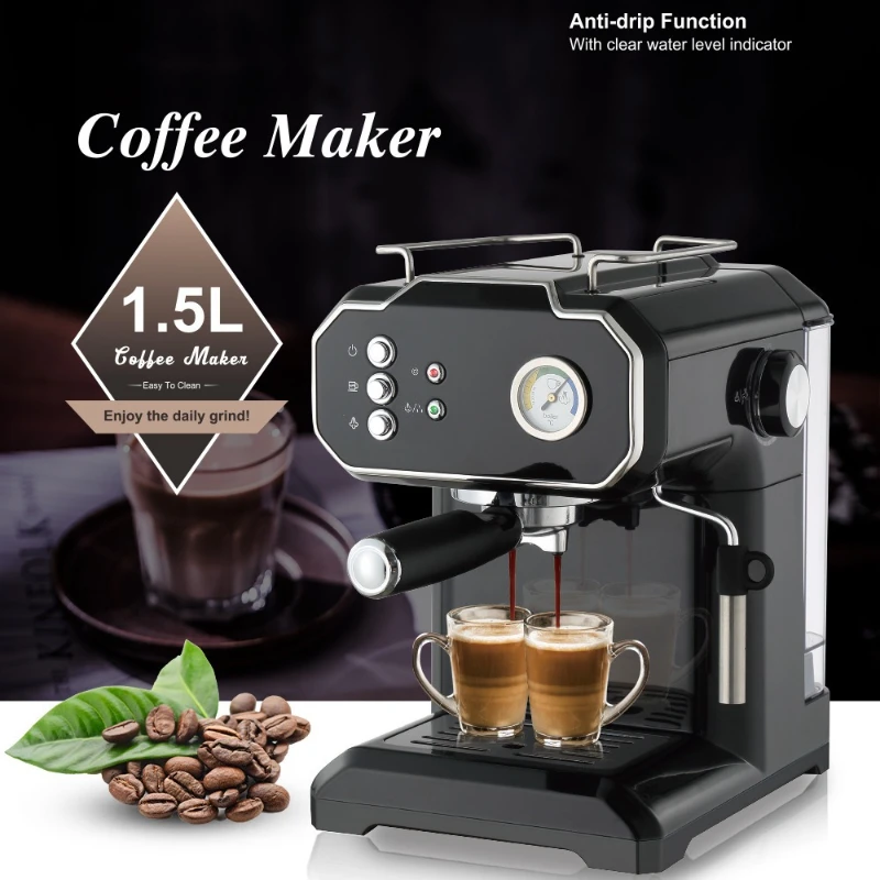 Macchina per caffè espresso, macchina per caffè espresso domestica e montalatte a vapore con doppia tazza e vassoio antigoccia staccabile per la produzione senza sforzo