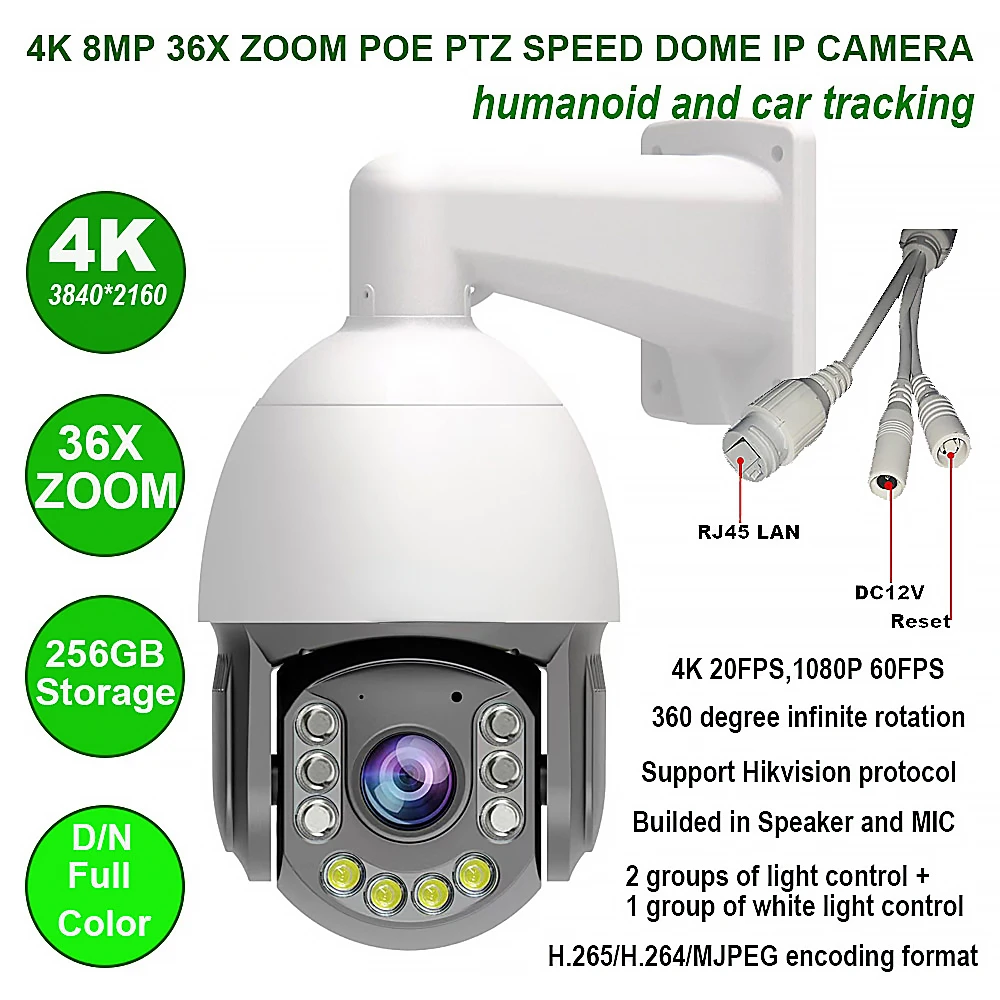 Cámara IP PTZ domo de velocidad POE 4K 8MP 36X ZOOM protocolo en vivo de Youtube IVM4200 P2P en VIF IMX415 SD 256GB cámara IP