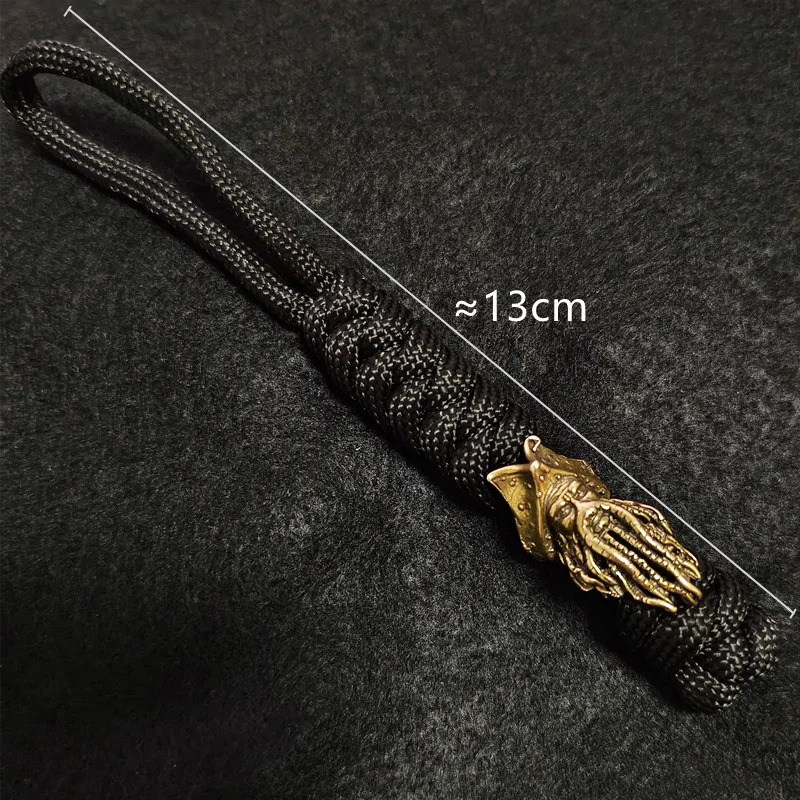 Paracord-cordón de cuentas de latón con cabeza de Calavera, colgante DIY EDC, herramienta para exteriores, paraguas, cuerda tejida, cuchillo,