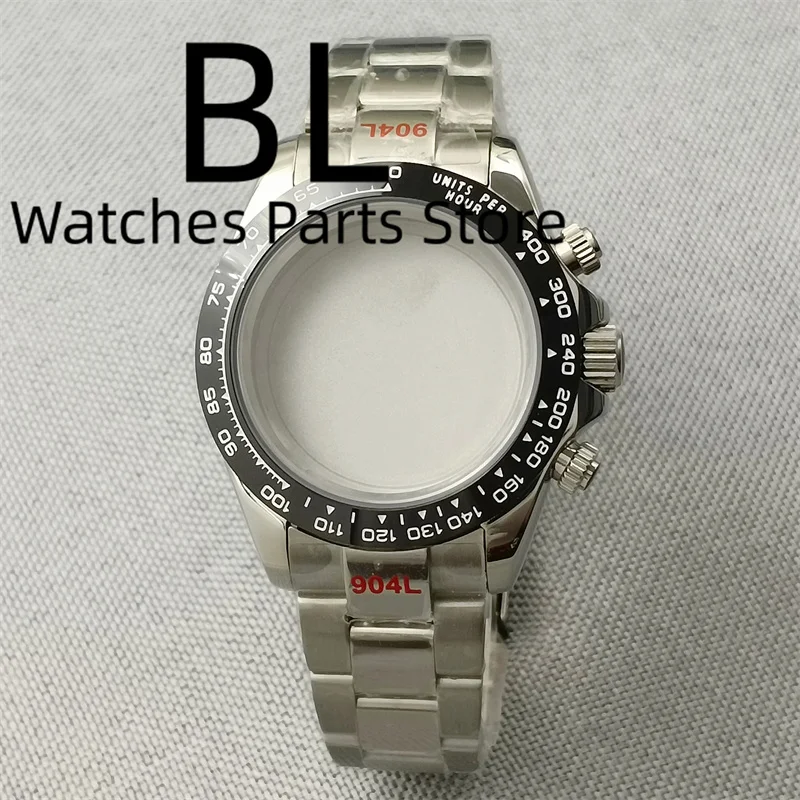 BLIGER 39mm VK63 Watch Case With Bracelet Ceramic Stainless Steel Bezel Sapphire Crystal Waterproof For VK63 Movement Watch Part