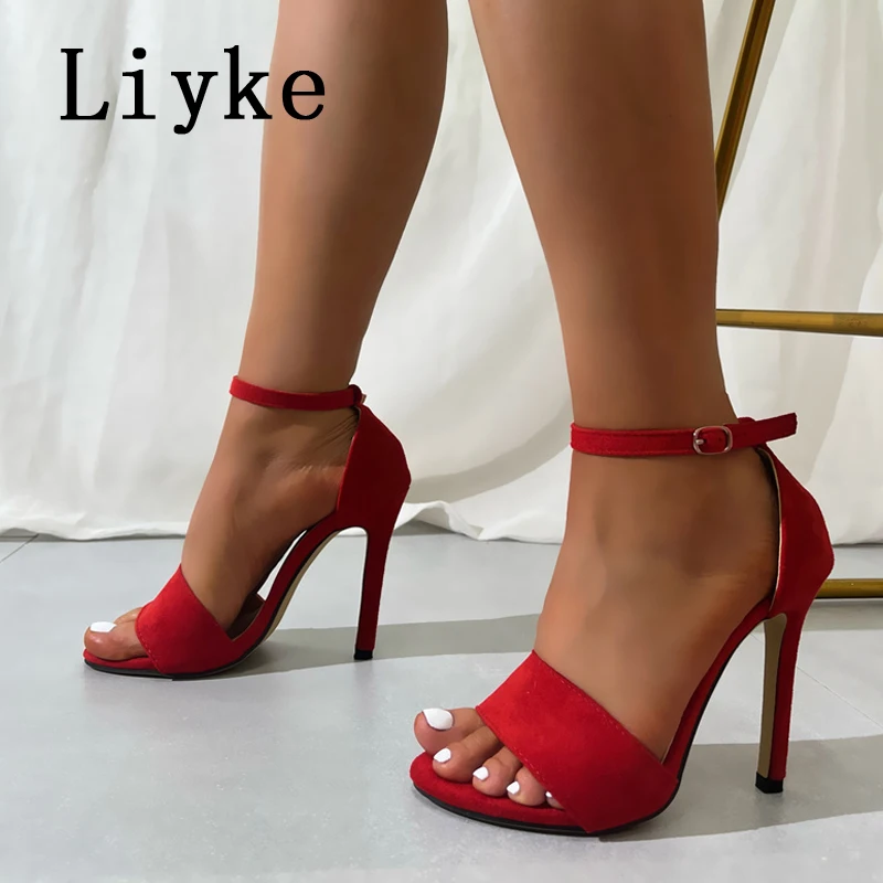 

Liyke Sexy Red High Heels Gladiator Sandals Women Summer Cozy Open Toe Ankle Buckle Strap Ladies Party Banquet Shoes Size 35-42