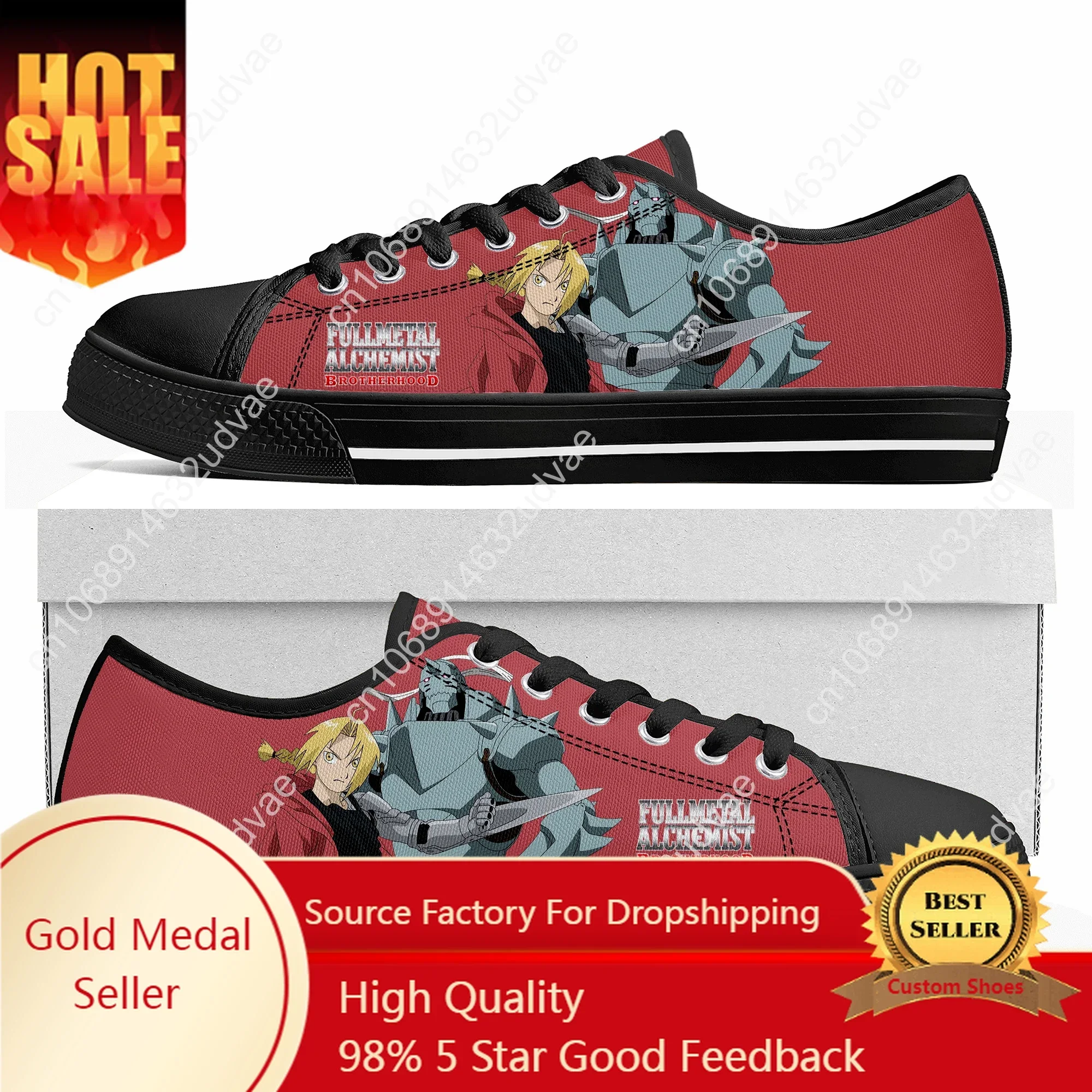 Anime Full metal Alchemis Edward Elric Low Top Sneakers Herren Damen Teenager hochwertige Leinwand Sneaker Paar Schuhe benutzer definierte Schuh