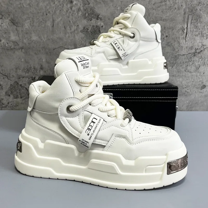 

Мужская повседневная обувь с высоким берцем на платформе, корейские студенческие удобные кроссовки с мягкой подошвой, универсальные трендовые туфли для доски Tenis Masculino