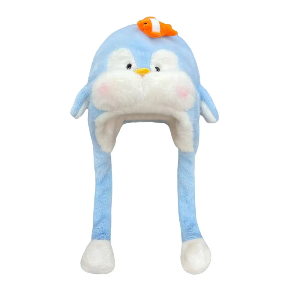 

Креативная шапка с подвижными ушками пингвина, утолщенная зимняя шапка-балаклава с героями мультфильмов, сохраняющая тепло, ветрозащитная шапка для защиты ушей, уличная