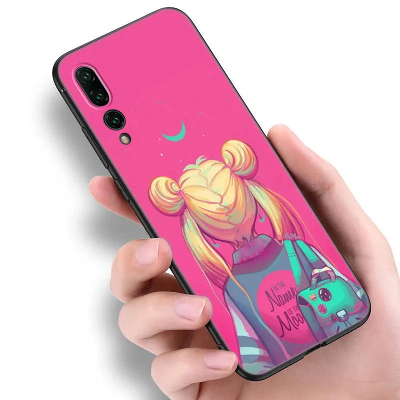 Cute Pink Sailor Moon Black Phone Case For Huawei Nova 7i 8i Y70 P20 P30 P40 Honor 50 SE 90 Lite Y6 Y9 Prime Y5 Y7 Pro 2019