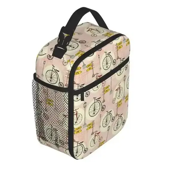 

Tote Bag Cute Cartoon Penny Farthing Bike Accessories Vintage High Wheel Bicycle City INS Trendy Bento Box