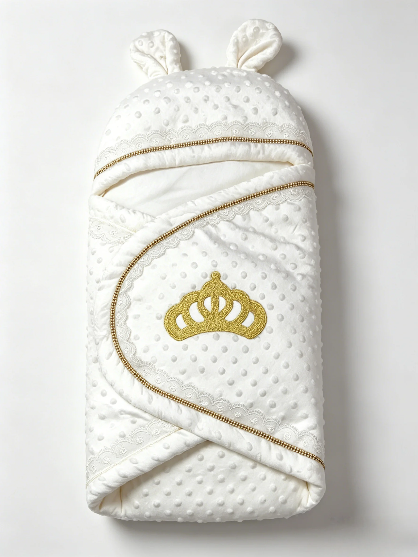 elegant-lace-trim-newborn-blanket-golden-crown-soft-minky-fleece-infant-wrap-for-monthly-milestone-photoshoot