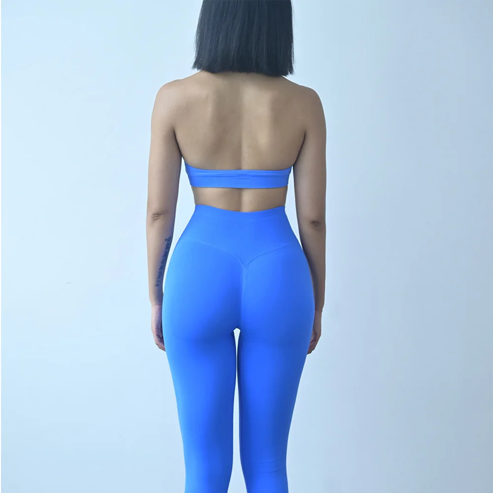 2-teiliges Damen-Yoga-Set, Nahtlose Fitness-Sportbekleidung, Neckholder-Sport-BH, Passende Yoga-Leggings für Workout-Sets, Gym-Outfit – Detail 3