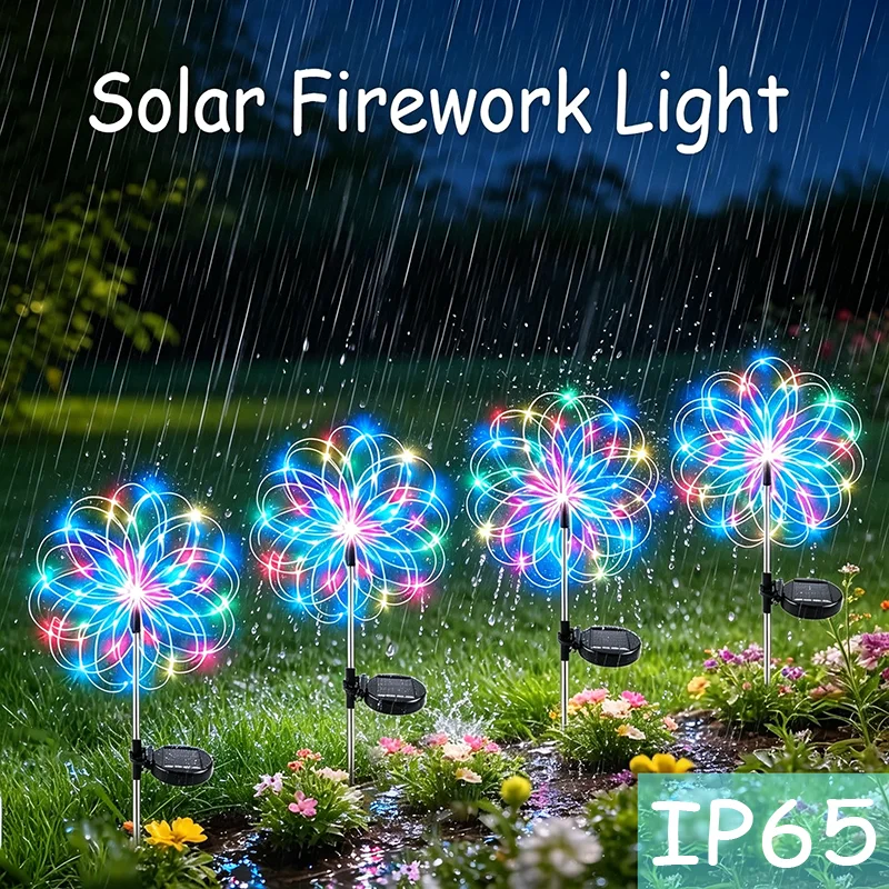 Colorful Outdoor Garden Solar Lights 60/200/420LED Dandelion Lamp Post Solar Firework Lights Christmas Halloween Lawn Decoration