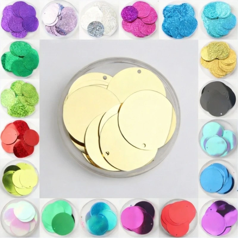 Sequins 30mm 40mm 50mm Sequins For Craft Large Round Sequins Paillette Lentejuelas With1 Side Hole DIY Manual Sewing Accessories
