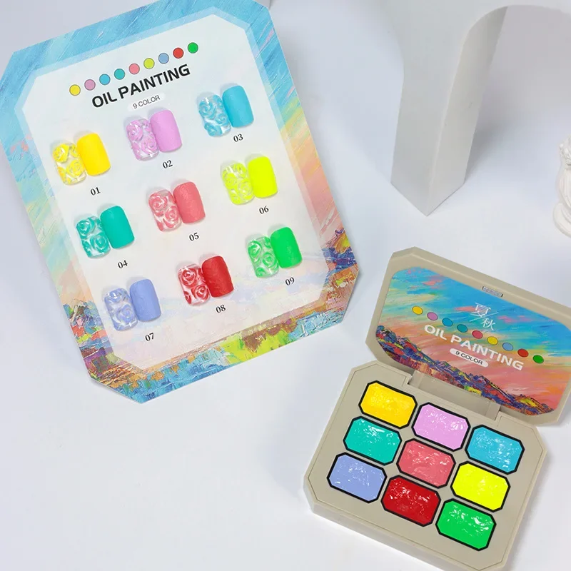 

9Colors Oil Painting Carving Gel Nail Polish Sculpture UV LED Soak Off Gel Varnish Engraving Texture Gel Lacquer For Nail Art