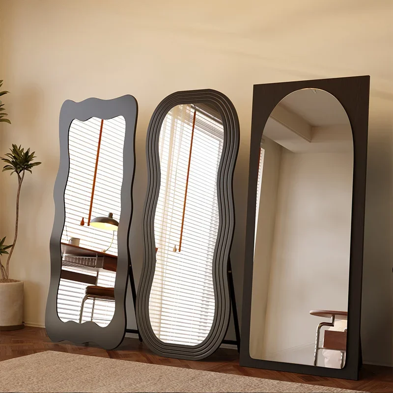 Irregular Funky Mirror Floor Long Aesthetic Girls Cloud Mirror Decoration Full Body Standing Men Wooden Spiegels Home Products 2
