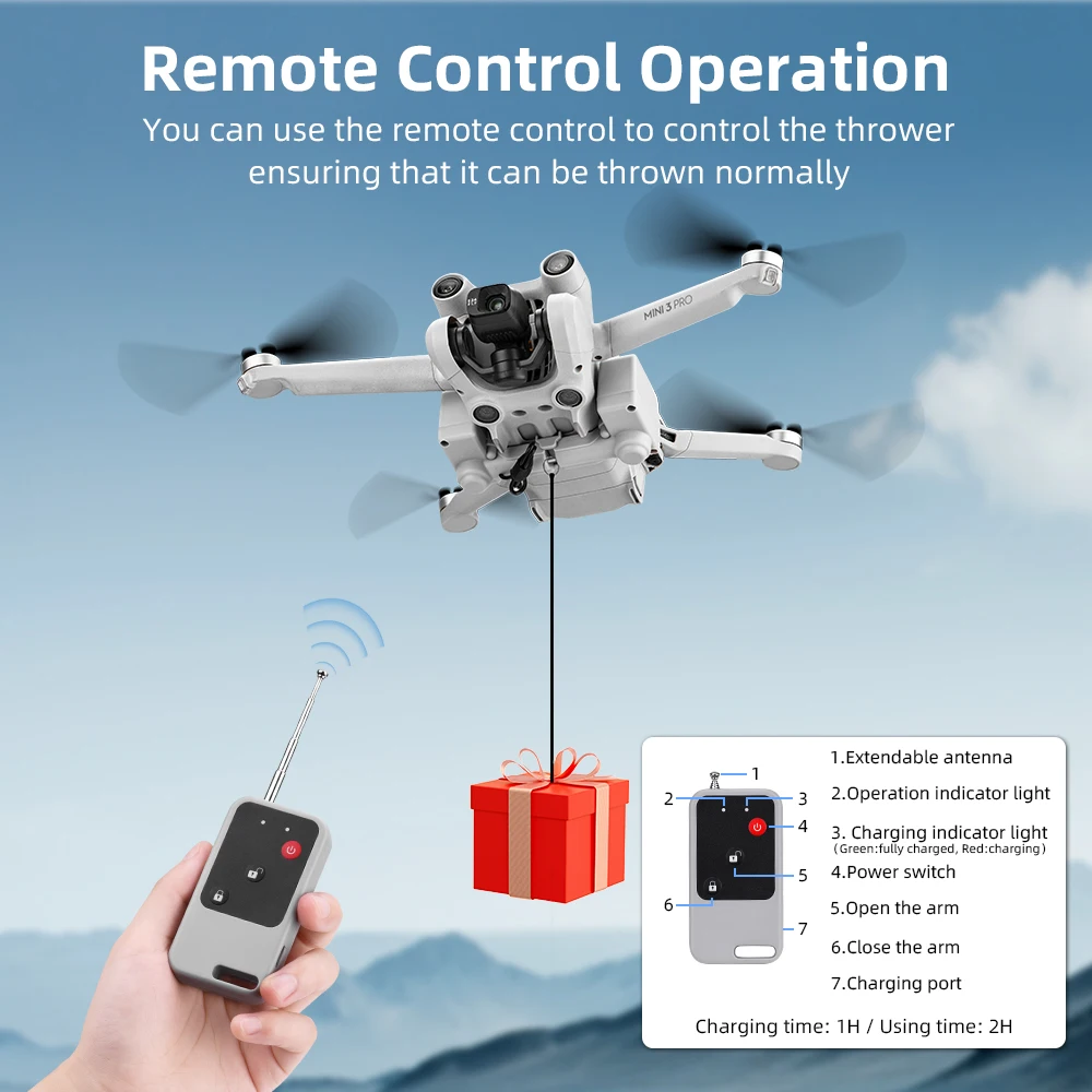BRDRC 500M Airdrop System Thrower for DJI Mini 3/3 Pro Delivery Advertising Fishing Bait Throwing Gifts Drone Thrower Load 100g