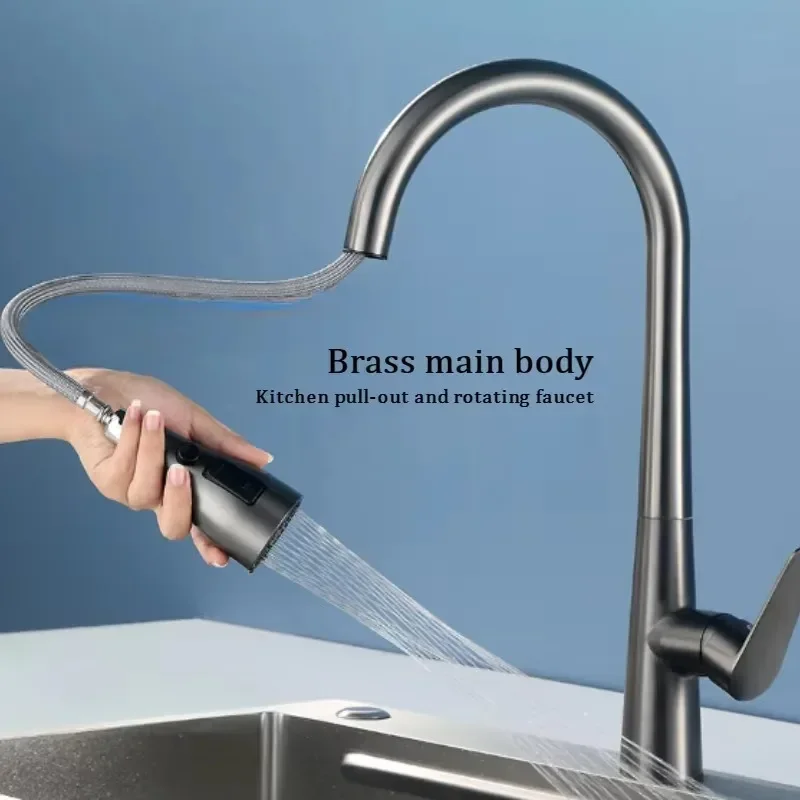 

Кухонные смесители из нержавеющей стали, смеситель для горячей и холодной воды, бытовой выдвижной 3-режимный смеситель с насадкой, смеситель для раковины с одной ручкой