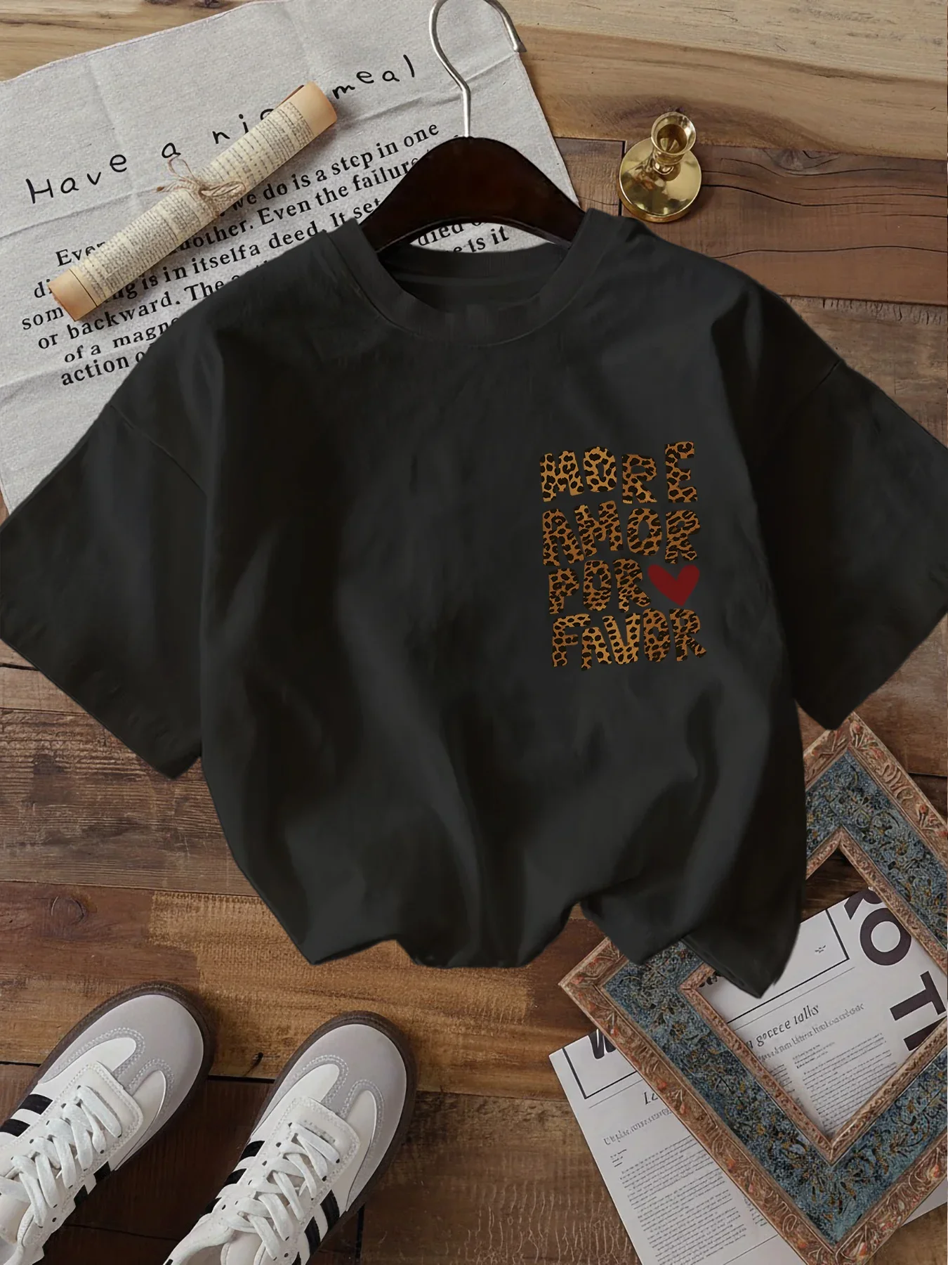 More Amor Por Favor T Shirt Funny Leopard Heart Graphic Spanish Quote Unisex Harajuku Streetwear Summer Short Sleeve Tops