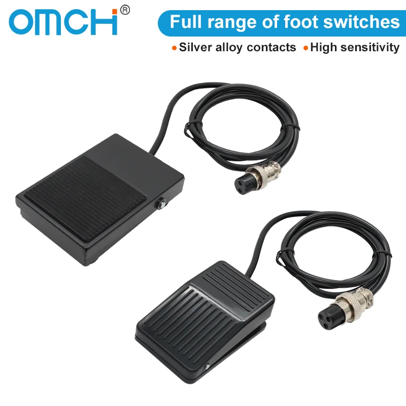 

OMCH Foot Switch TFS-1/FS-1 with 1M/2M Cable 2/3 Pole Plug 250V AC 10A 1 NO 1 NC SPDT Machine Control Switches Silver Contacts