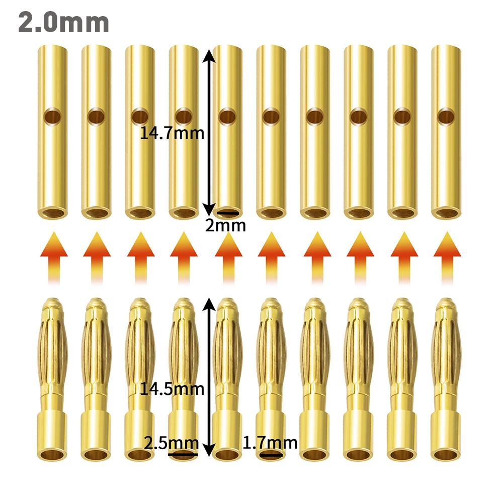AXSPEED 10pairs 2.0/3.5/4.0mm Gold Bullet Banana Connectors Plug for L-ipo Battery RC ESC Motor Car Truck DIY