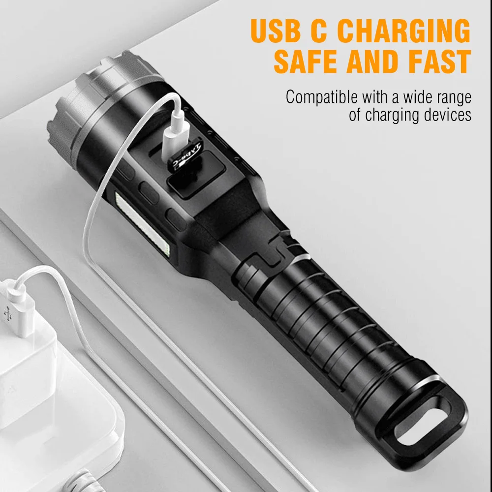 BORUiT Powerful LED Flashlight Type-c Rechargeable Power Bank Tactical Torch Waterproof Camping Emergency Lantern