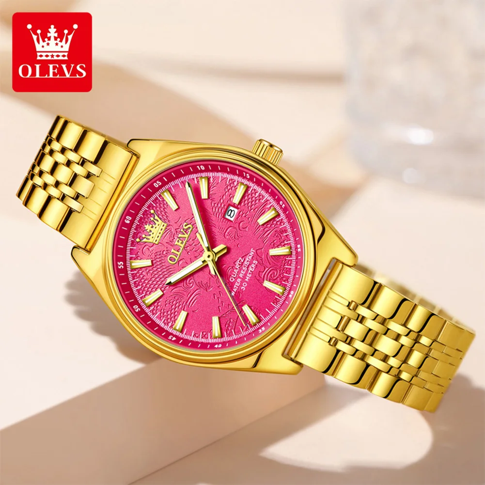 OLEVS 3703 New Women's Watches Stainless Steel Fashion Simple Calendar Waterproof Luxury Brand Original Ladies Quartz Wristwatch